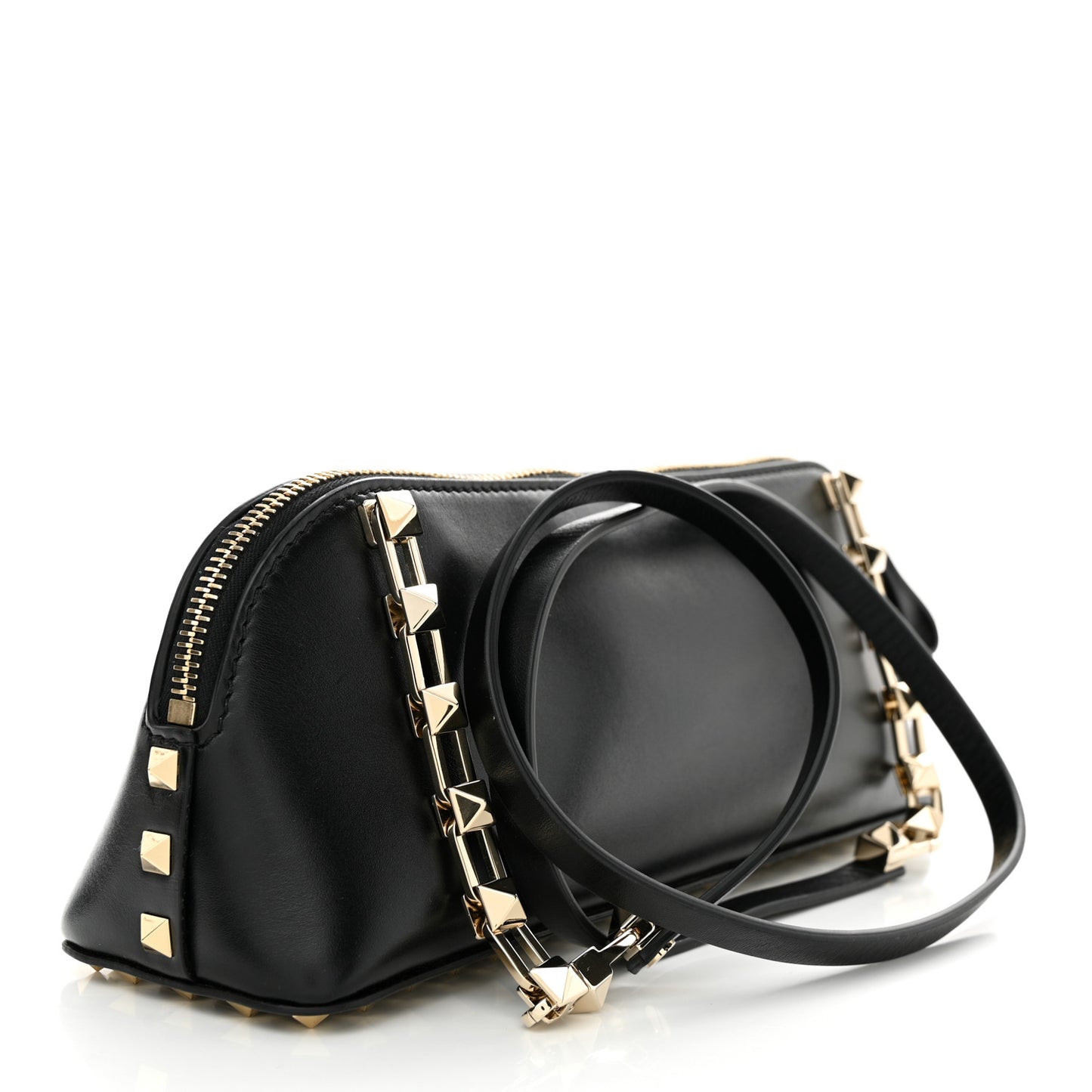 Smooth Calfskin Rockstud East West Crossbody Clutch Bag Black