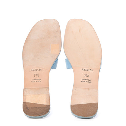 Hermes Epsom Oran Sandals 37.5 Bleu Littoral 6 of 11