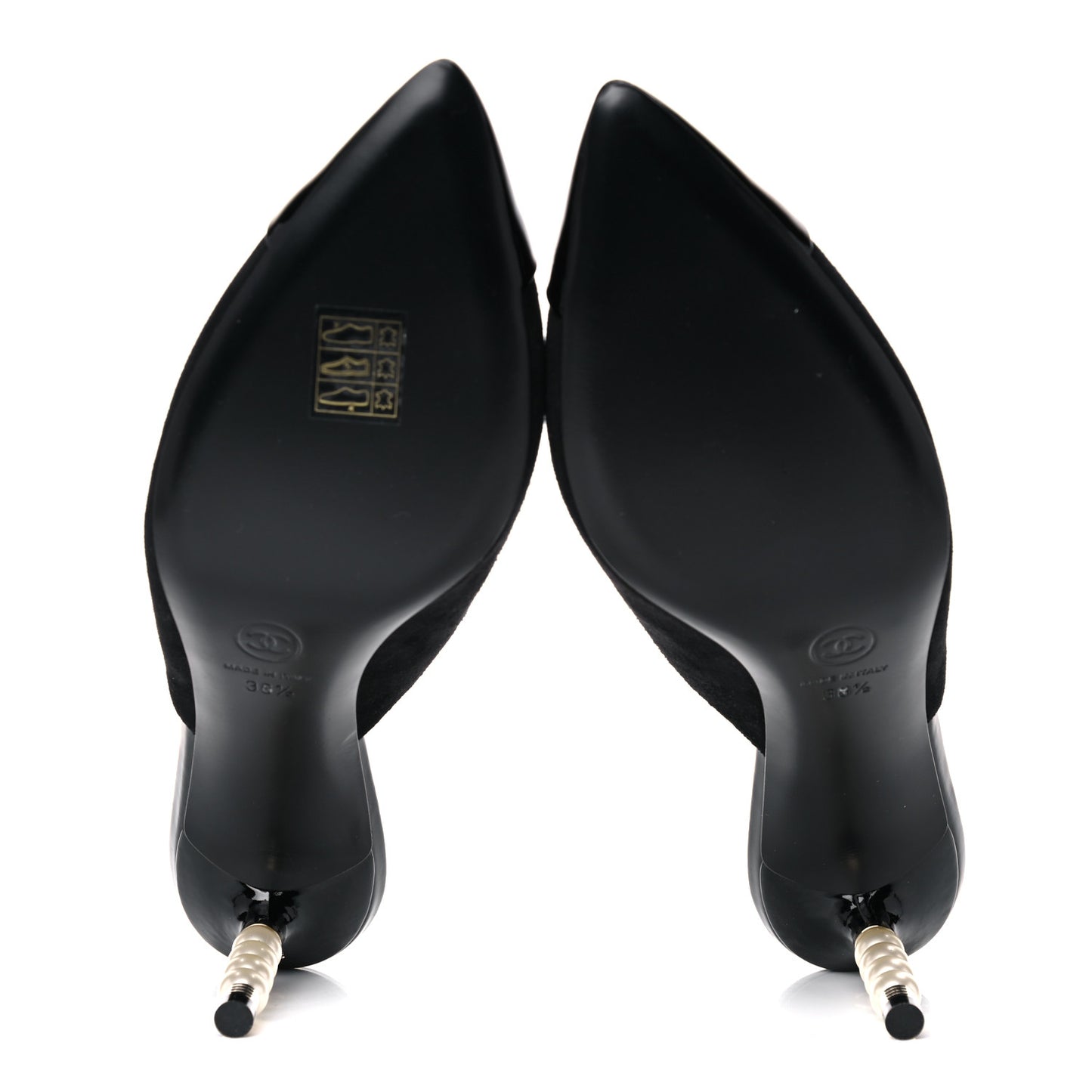 Suede Patent Calfskin Cap Toe Pearl Mule 38.5 Black