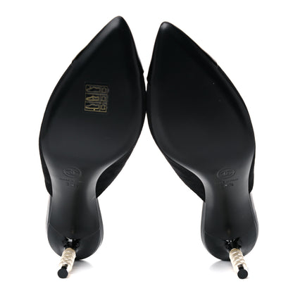Chanel Suede Patent Calfskin Cap Toe Pearl Mule 38.5 Black 5 of 11