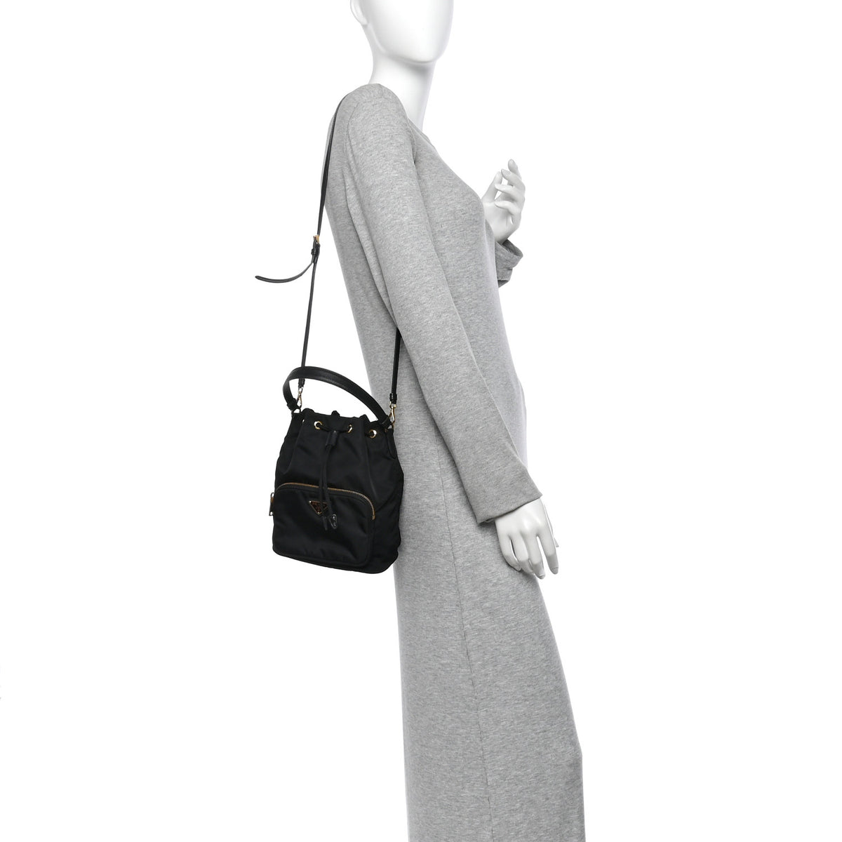 Prada Saffiano Tessuto Nylon Mini Bucket Crossbody Bag Black 2 of 11