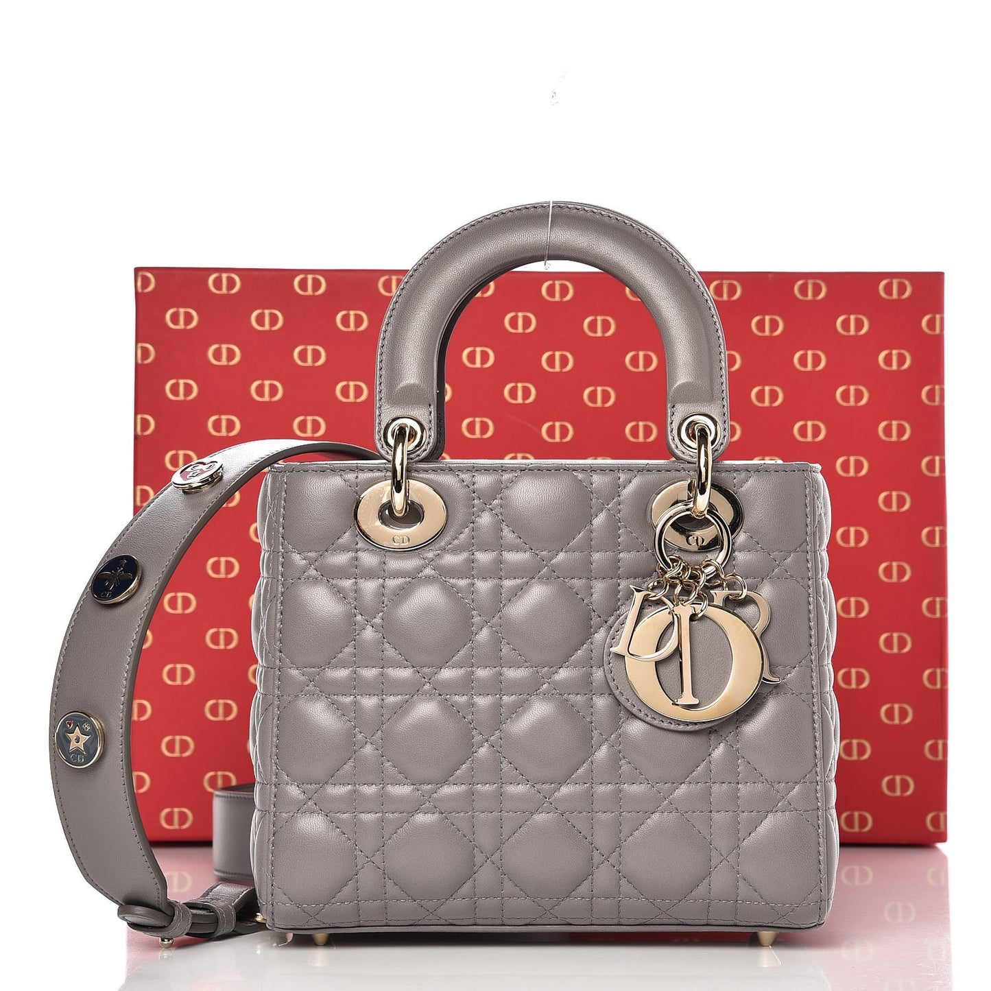 Lambskin Cannage Small Lucky Badges My Lady Dior Grey