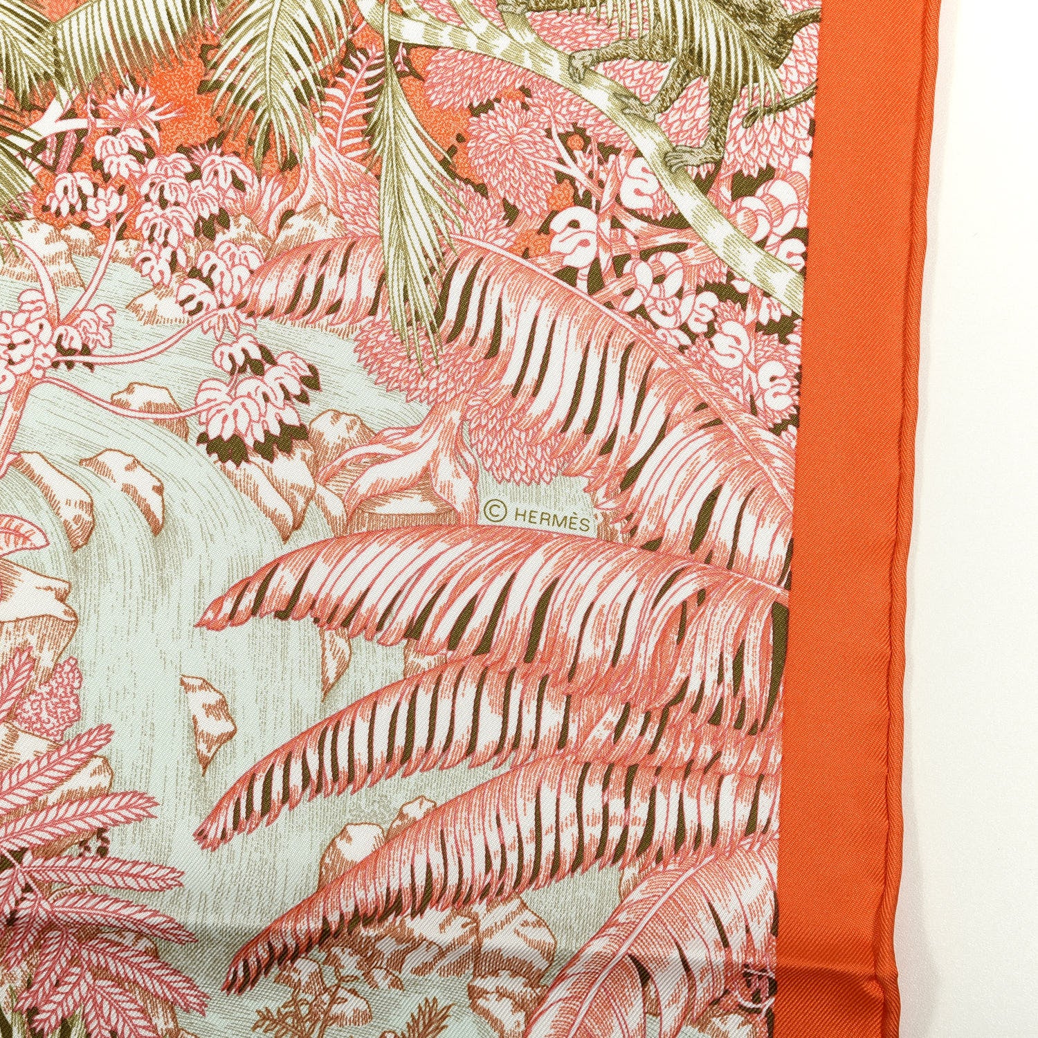 Hermes Silk Faubourg Tropical Scarf 90 Orange Kaki Saumon 5 of 6