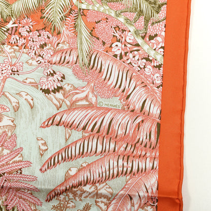 Hermes Silk Faubourg Tropical Scarf 90 Orange Kaki Saumon 5 of 6