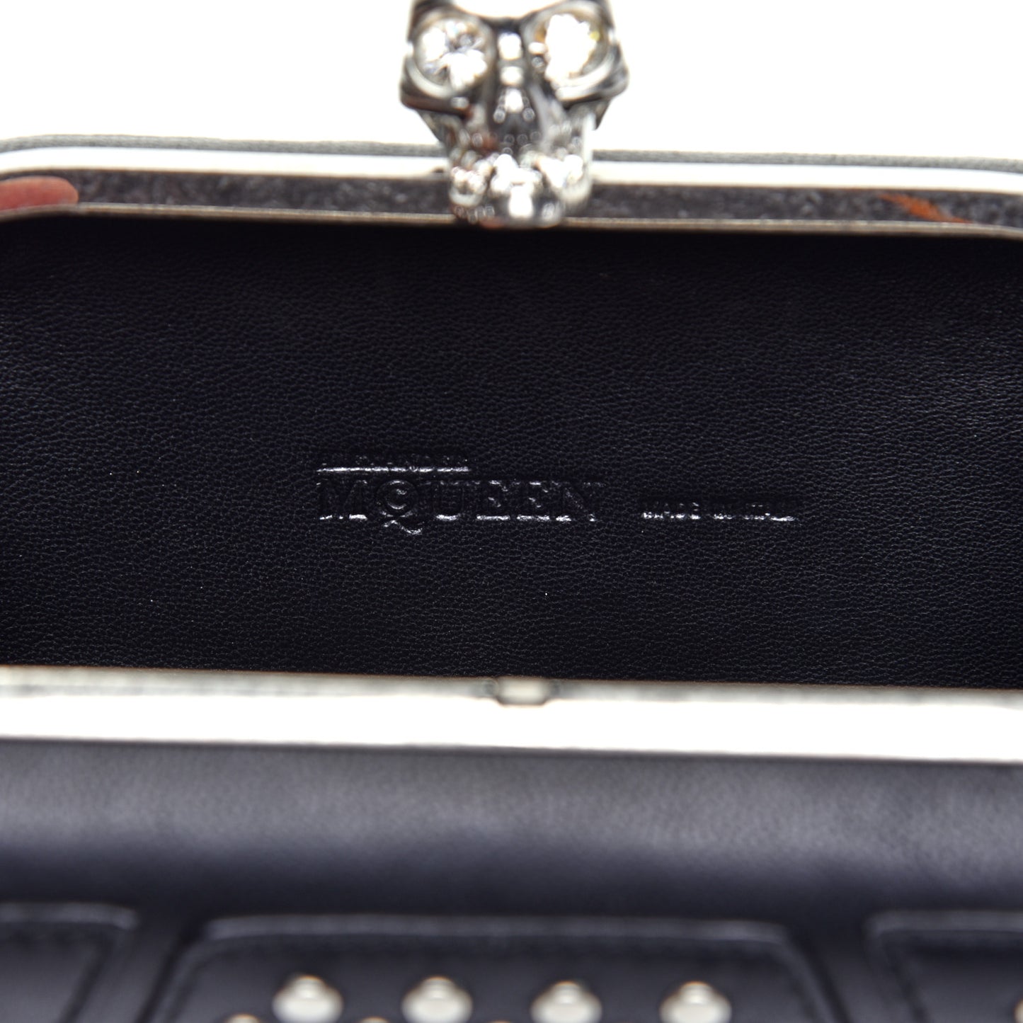 Calfskin Studded Punk Skull Box Clutch Black