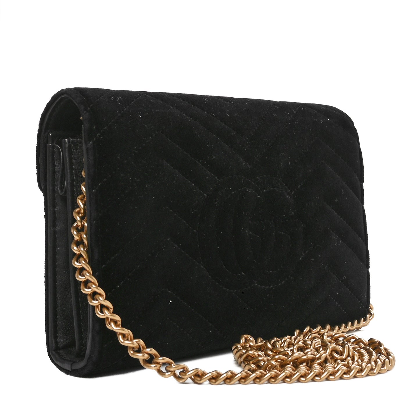 Velvet Matelasse GG Marmont Chain Wallet Black