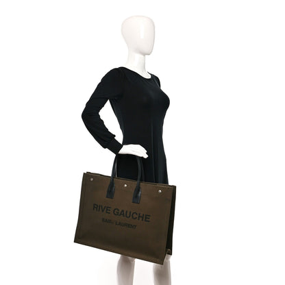 Saint Laurent Linen Calfskin Rive Gauche Tote Khaki 2 of 9