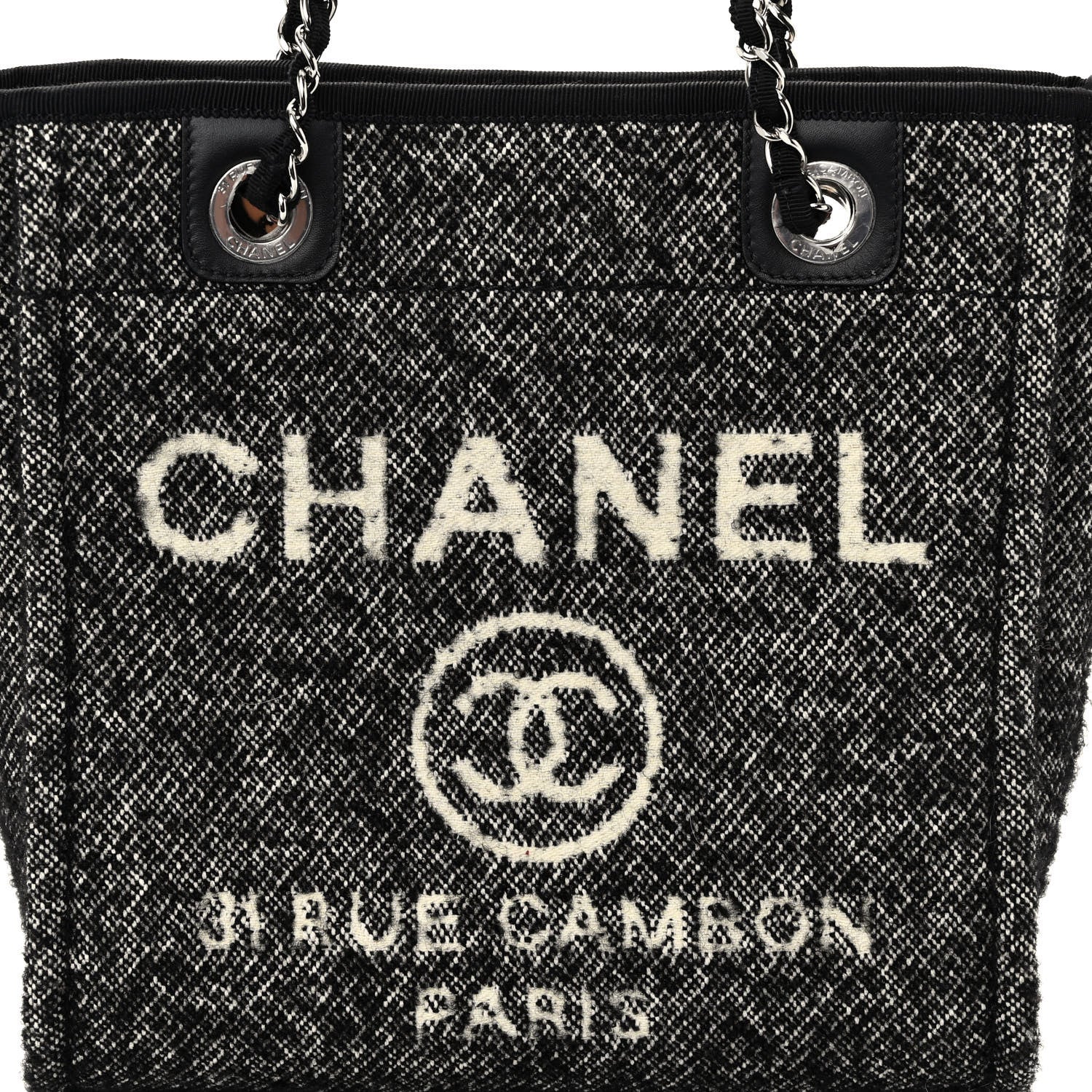 Chanel Mixed Fibers Calfskin Mini Deauville Tote Black White 8 of 10