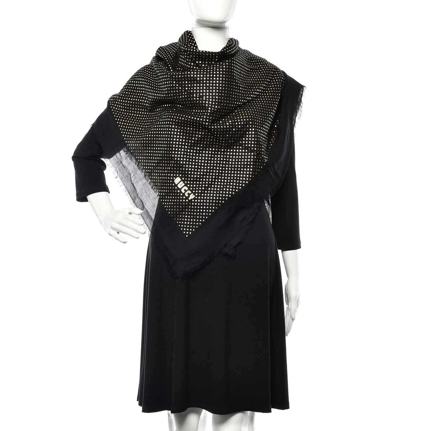 X SEGA Modal Cashmere GUCCY Stars Print Shawl Black Gold