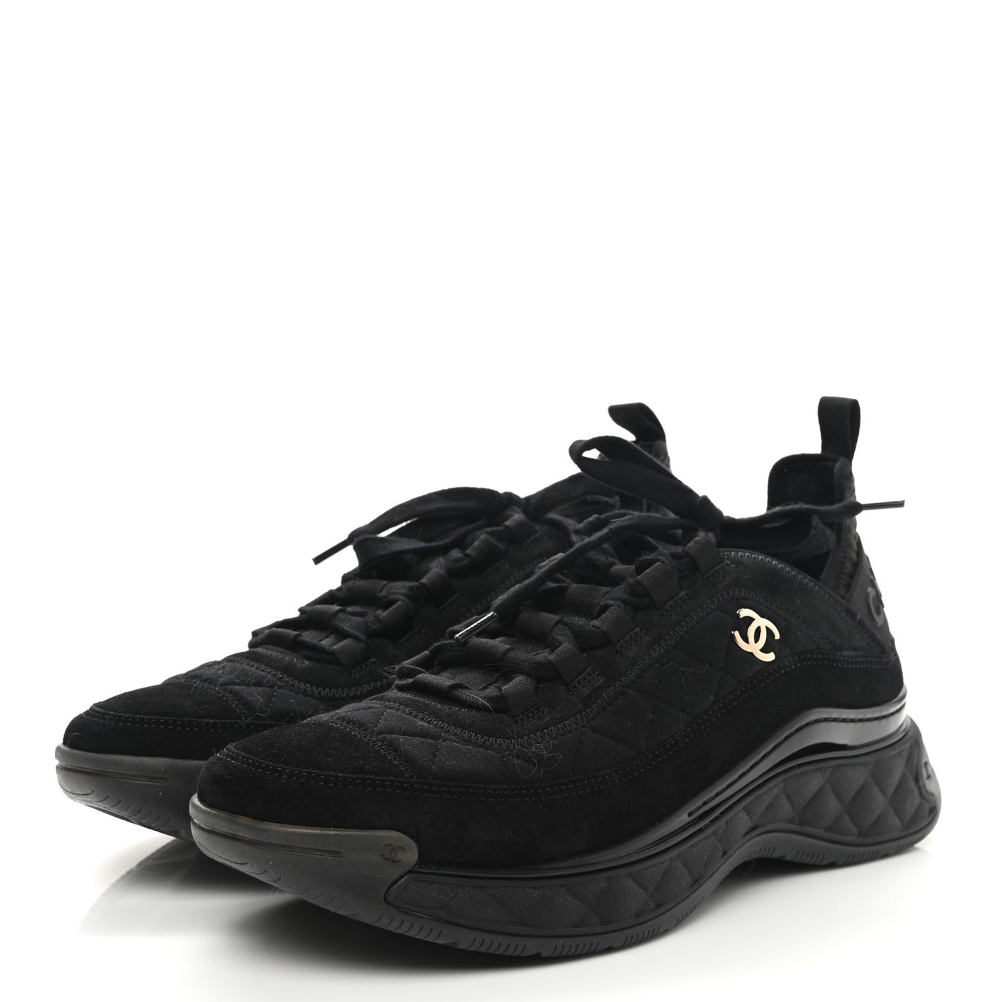 Suede Calfskin Mixed Fibers CC Sneakers 38.5 Black