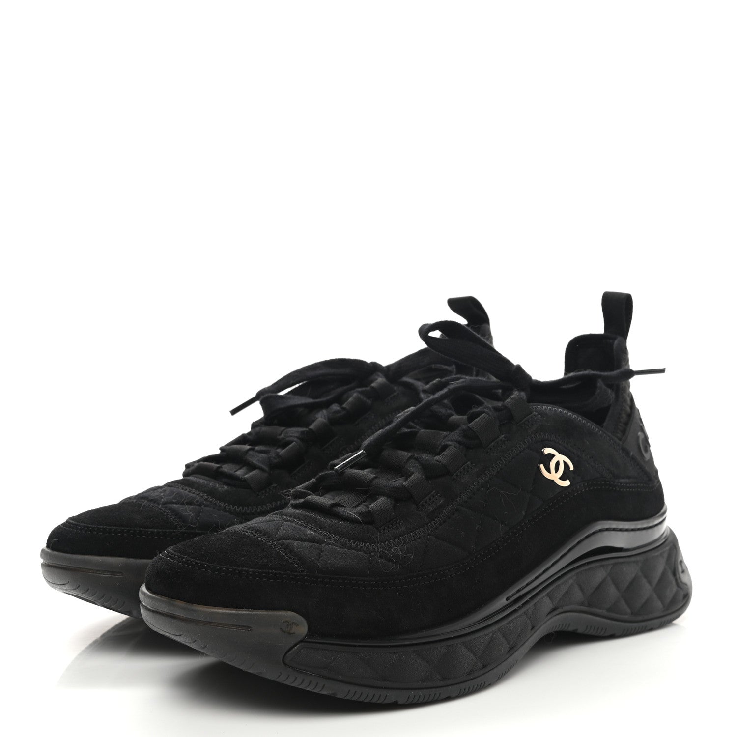 Chanel Suede Calfskin Mixed Fibers CC Sneakers 38.5 Black 3 of 9