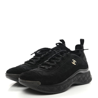 Chanel Suede Calfskin Mixed Fibers CC Sneakers 38.5 Black 3 of 9