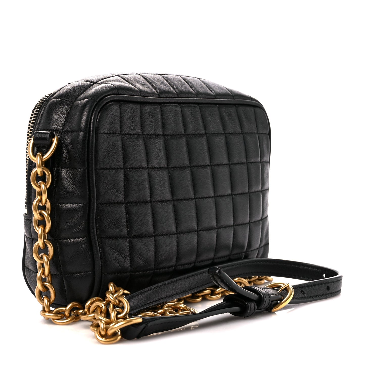 Lambskin Carre Quilted Cassandre Mini Camera Bag Black