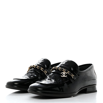 Chanel Patent Calfskin CC Chain Mocassin Loafers 36 Black 3 of 11