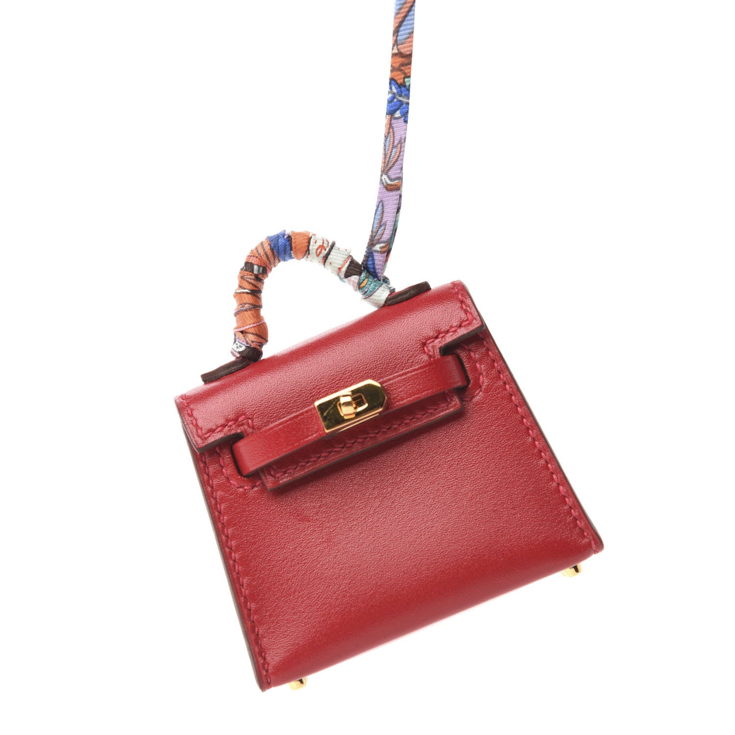 Hermes Tadelakt Mini Kelly Twilly Bag Charm Rouge Vif 6 of 7