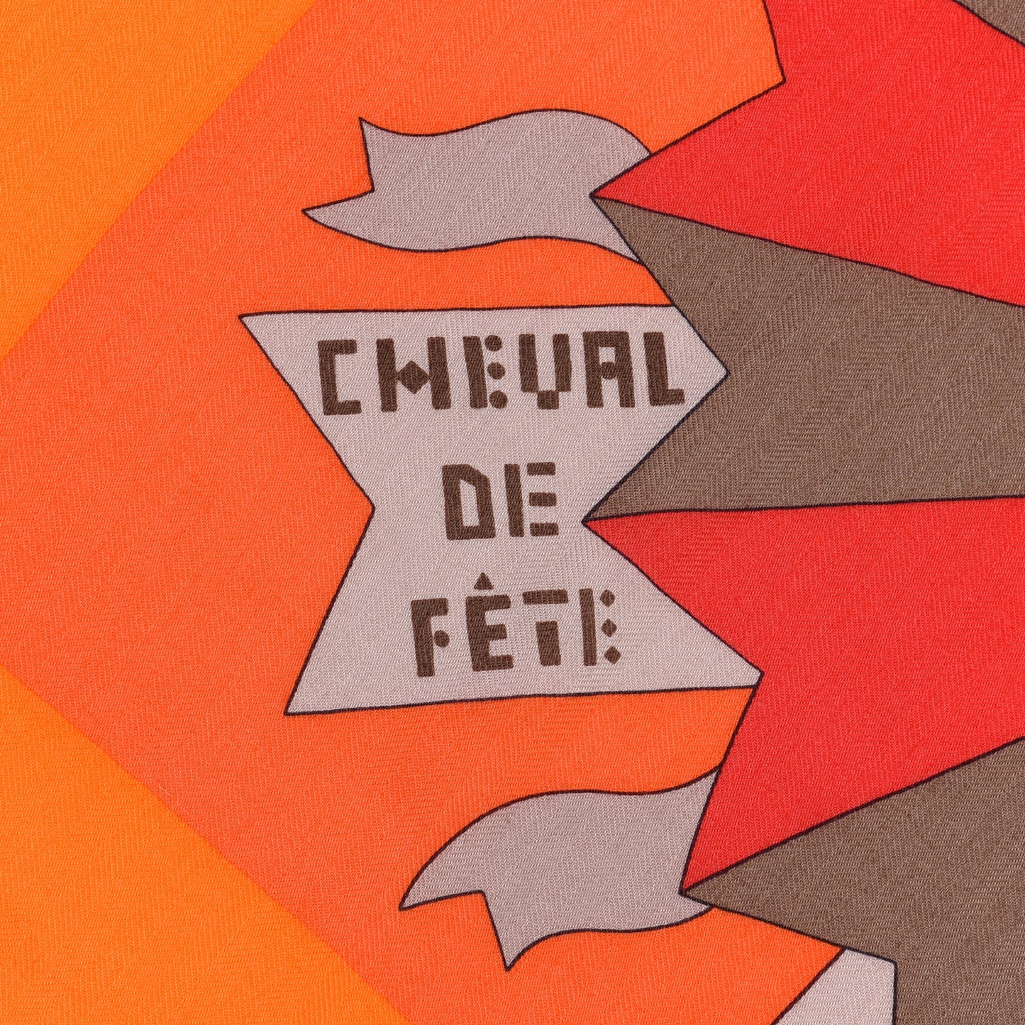 Cashmere Silk Cheval De Fete Shawl 140 Orange Vermillon White