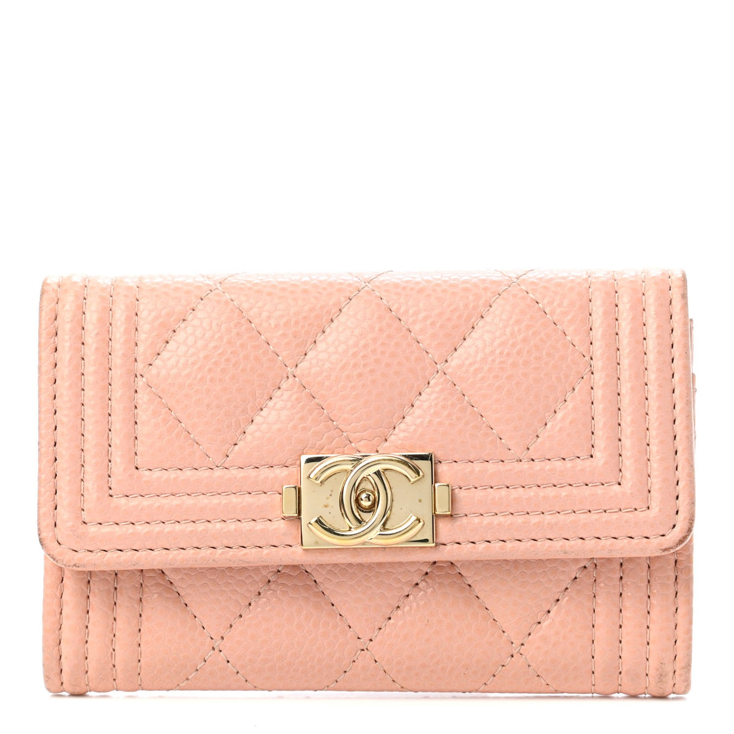 Caviar Quilted Boy Flap Card Holder Wallet Light Pink