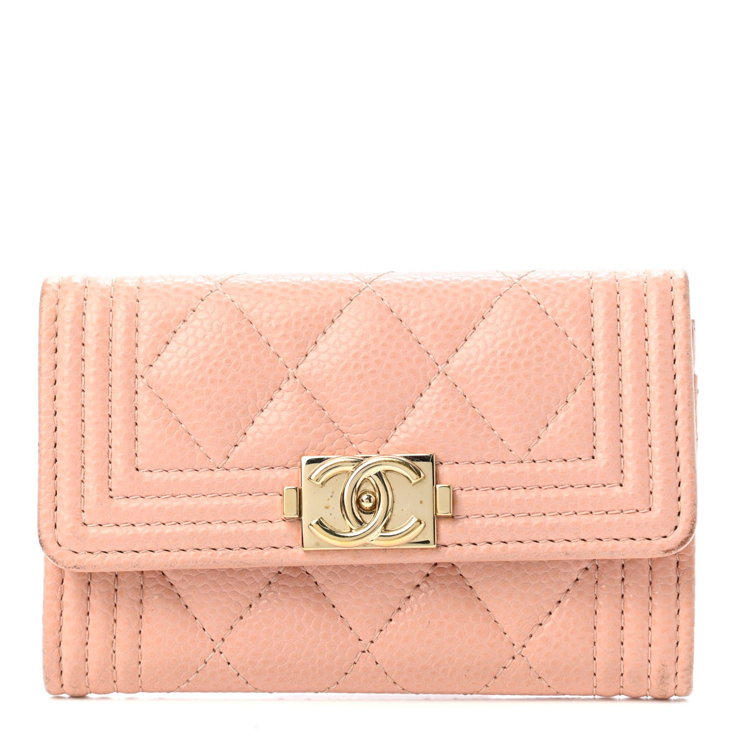 Chanel Caviar Quilted Boy Flap Card Holder Wallet Light Pink 1 of 4