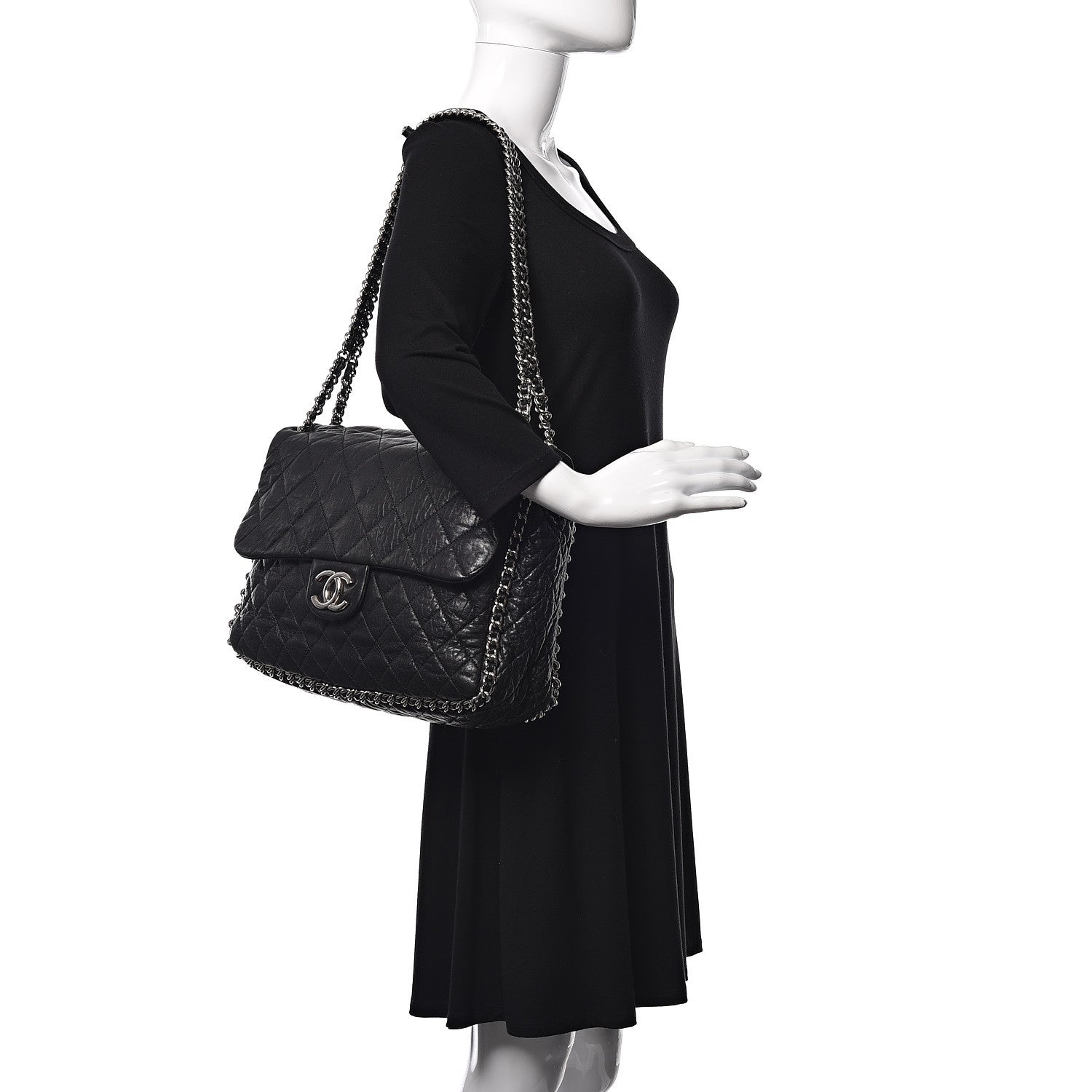 Chanel Washed Lambskin Quilted Maxi Chain Around Flap Black 2 of 9