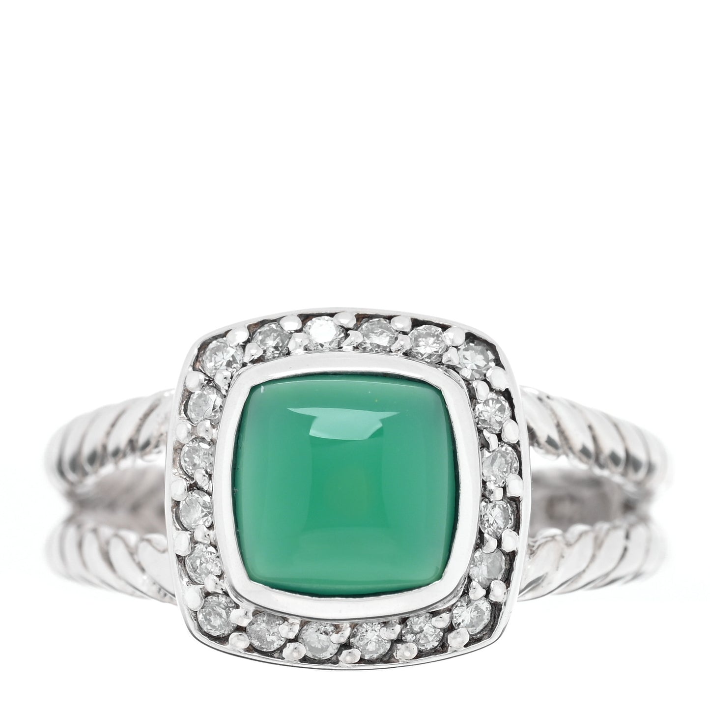 Sterling Silver Diamond Green Onyx 7mm Petite Albion Ring 52 6