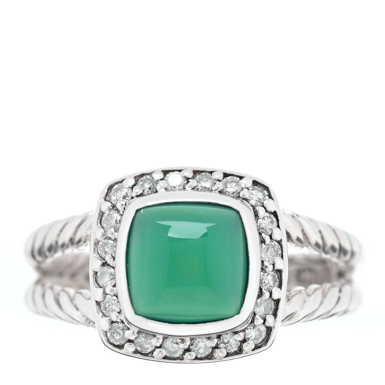 David Yurman Sterling Silver Diamond Green Onyx 7mm Petite Albion Ring 52 6 1 of 4