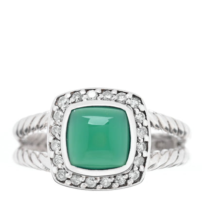 David Yurman Sterling Silver Diamond Green Onyx 7mm Petite Albion Ring 52 6 1 of 4