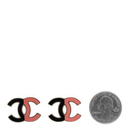 Chanel Enamel CC Earrings Gold Black Pink 2 of 4