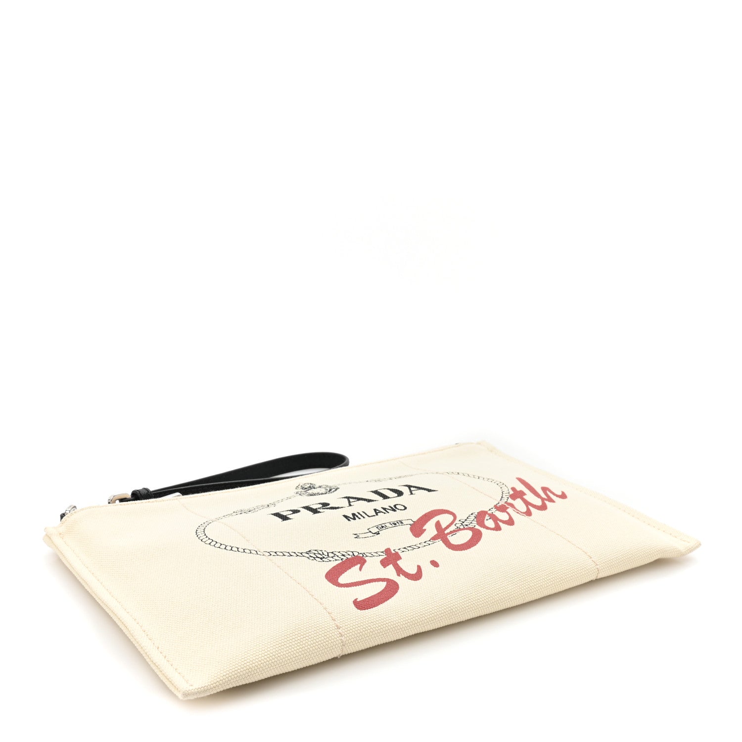 Prada Canvas Saffiano Saint Barth Flat Wristlet Pouch Grezzo 4 of 7