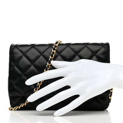 Chanel Lambskin Quilted Wallet On Chain WOC Black 2 of 13