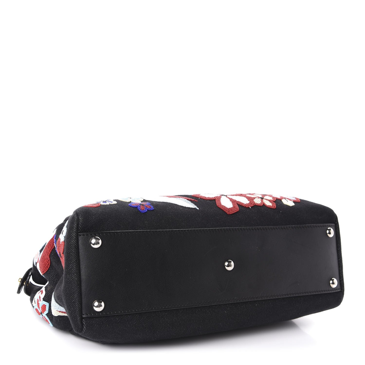 Fendi Denim Vitello Dolce QuTweet Beaded Medium Peekaboo Iconic Satchel Dark Blue Multicolor Black 3 of 11