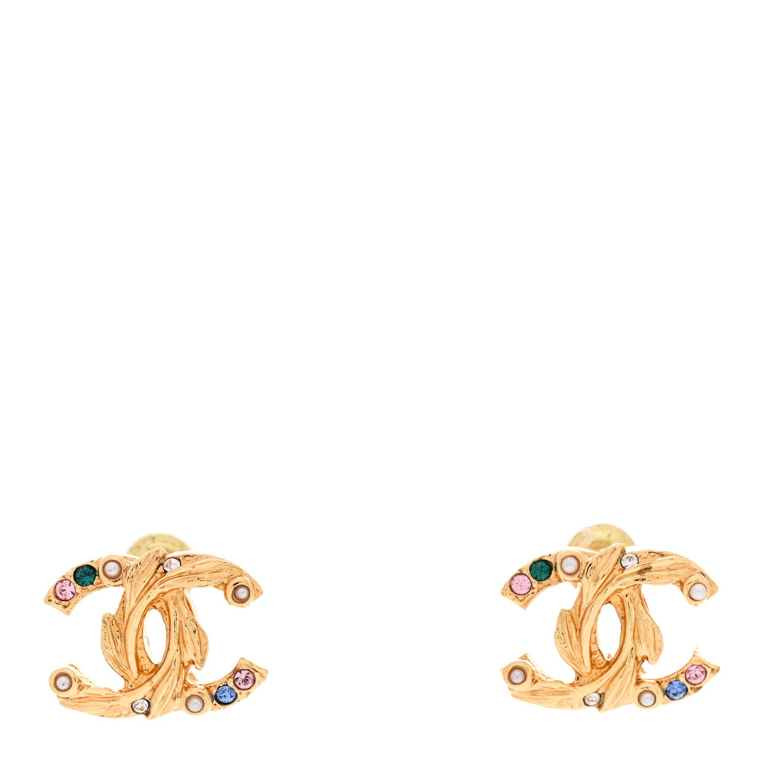 Chanel Crystal CC Earrings Gold Pink Multicolor Pearly White 1 of 5