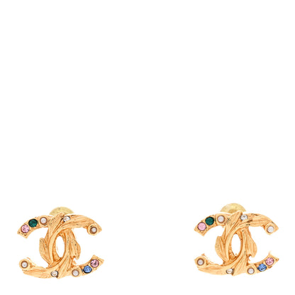 Chanel Crystal CC Earrings Gold Pink Multicolor Pearly White 1 of 5