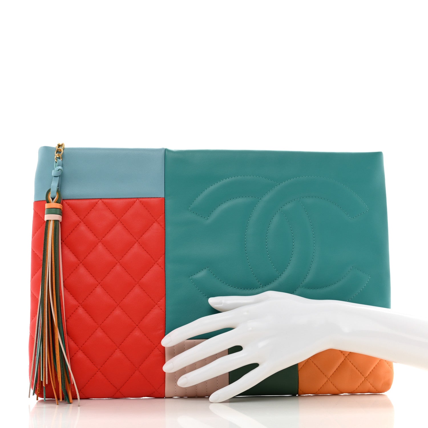 Chanel Lambskin Colorblock Cosmetic Case Turquoise Red 2 of 7