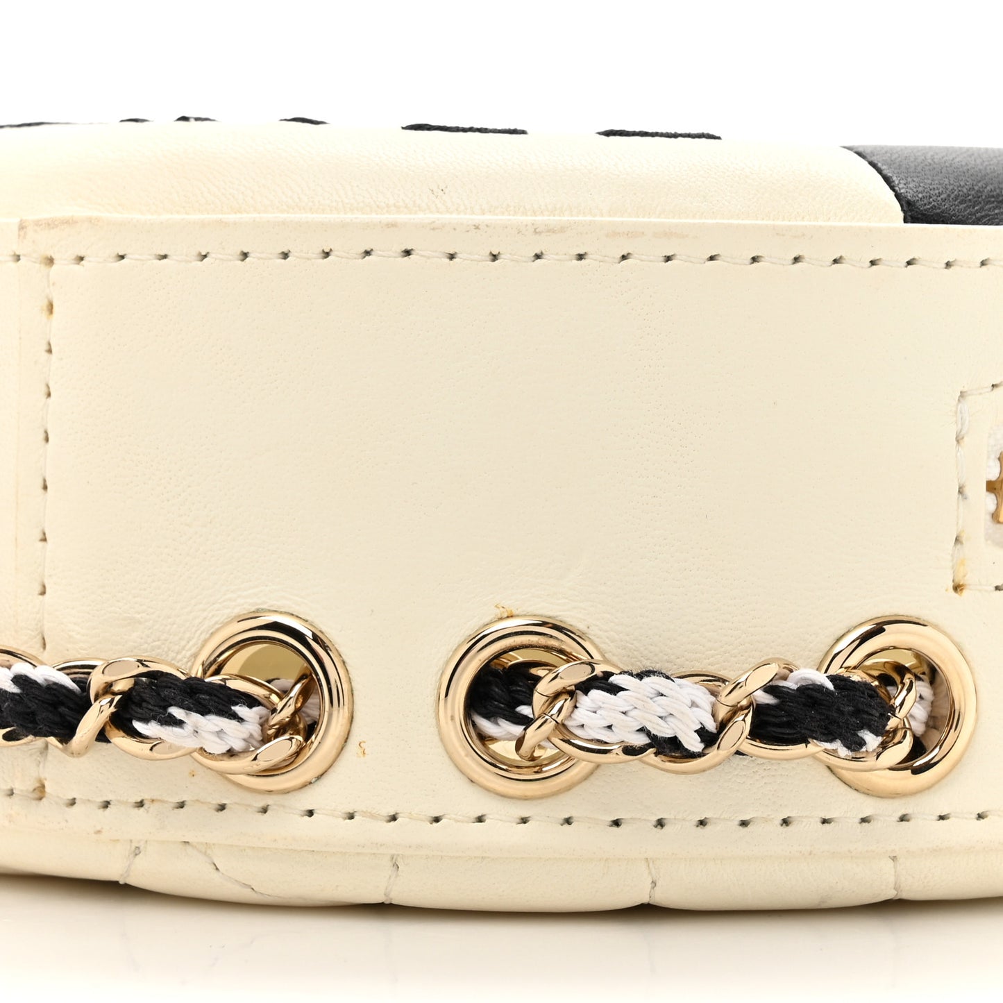 Lambskin Coco Lifesaver Round Bag Black White