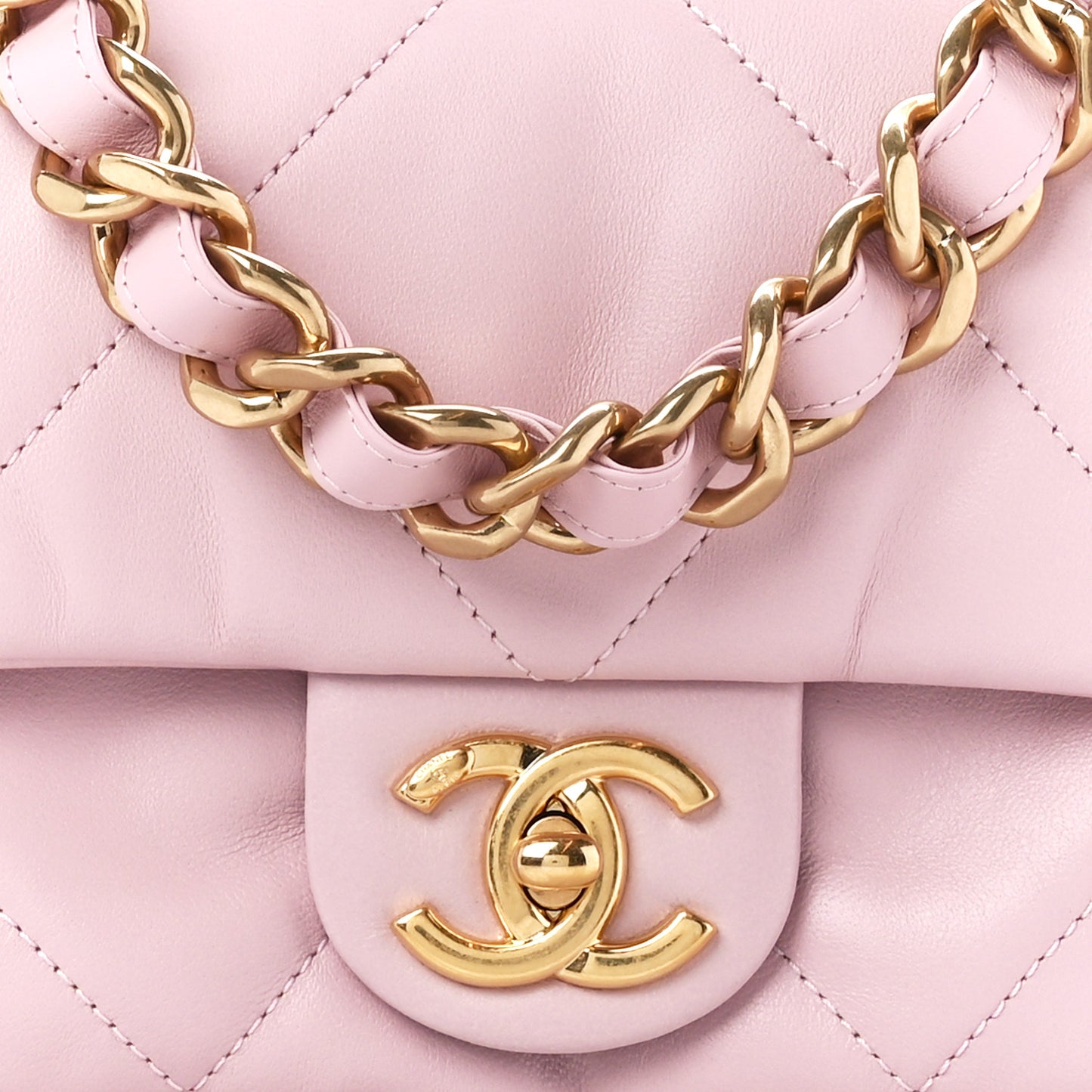 Lambskin Quilted Small Chain Top Handle Flap Rose Clair