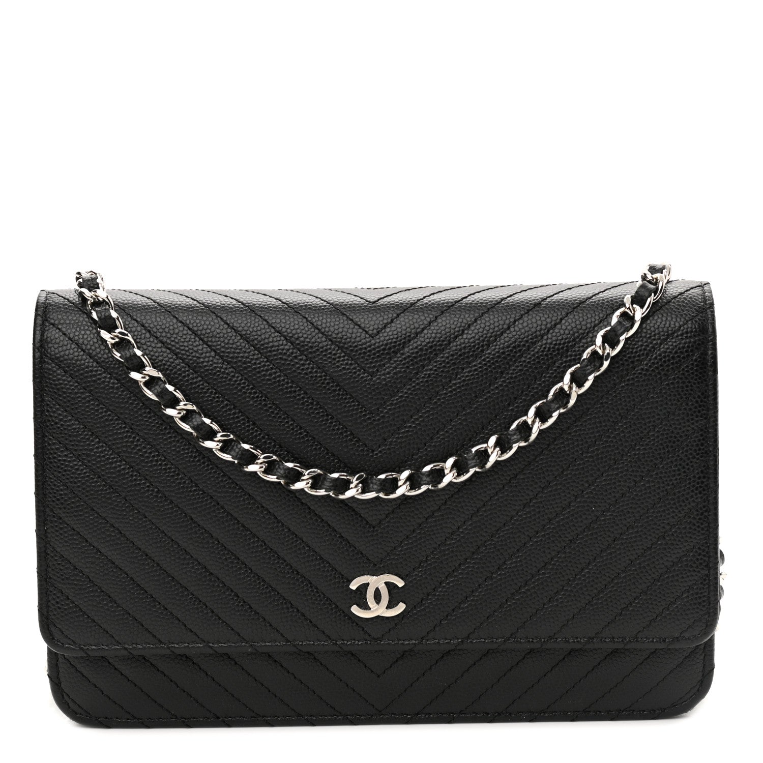 Chanel Caviar Chevron Quilted Wallet On Chain WOC Black 1 of 13
