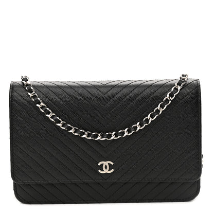 Chanel Caviar Chevron Quilted Wallet On Chain WOC Black 1 of 13