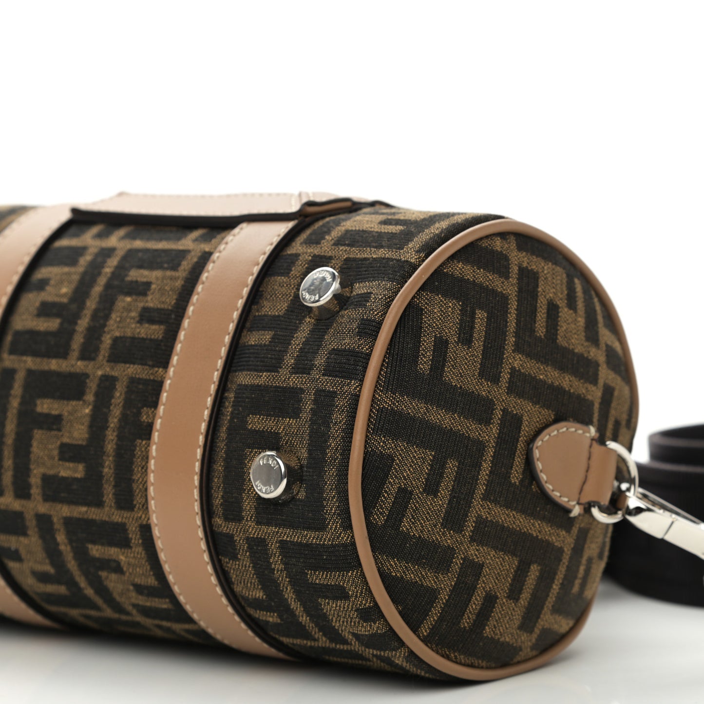 Recycled Fabric Jacquard Vitello Grace FF 1974 Mini O'Lock Bowling Bag Tobacco Moro Sand