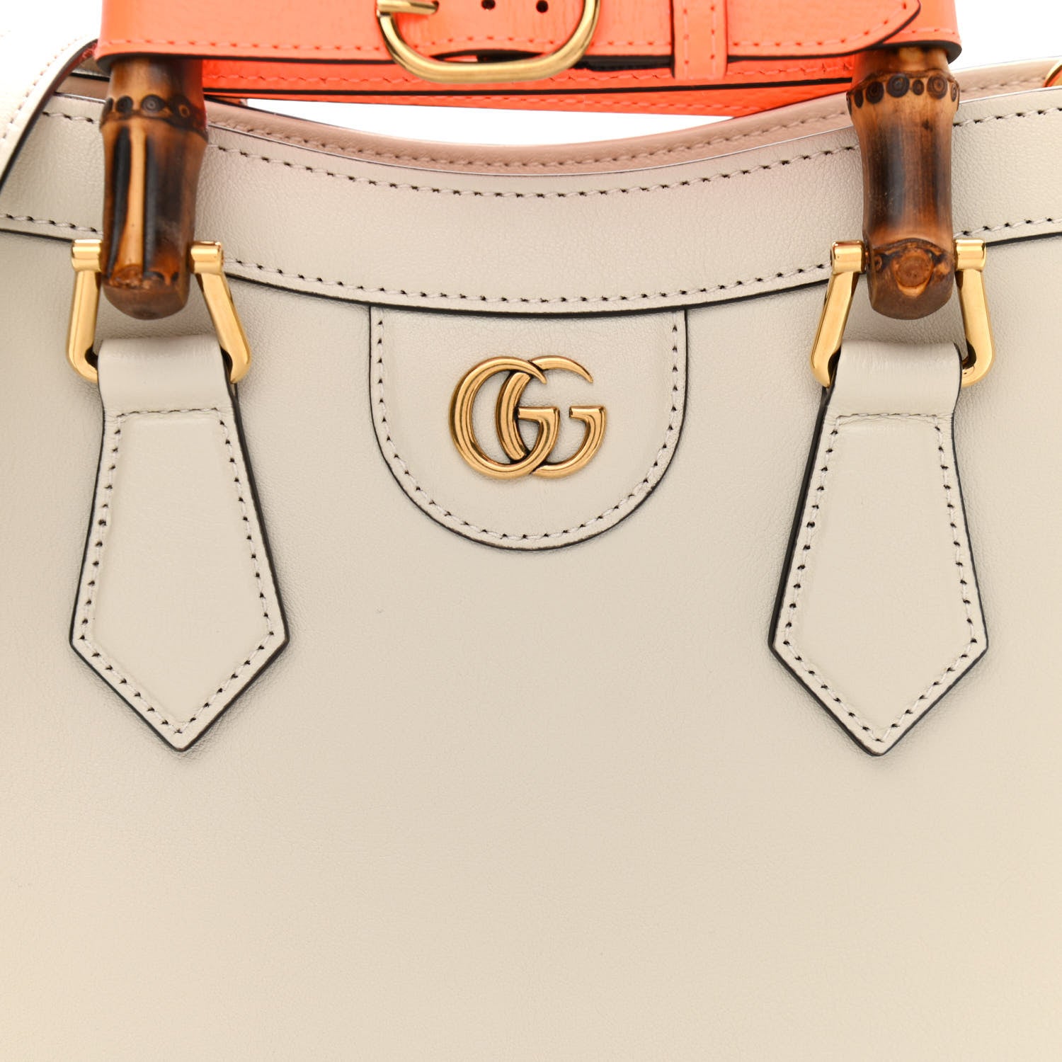 Gucci Wonka Grain Calfskin Small Diana Tote Bag Mystic White Orange Fluo 9 of 13