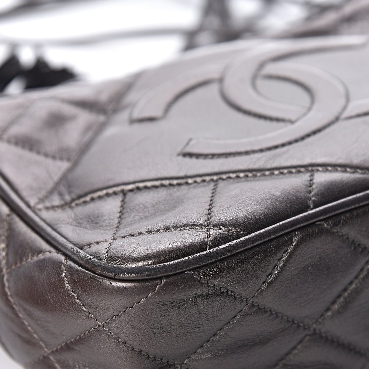 Metallic Lambskin Quilted Tassel Camera Case Dark Silver