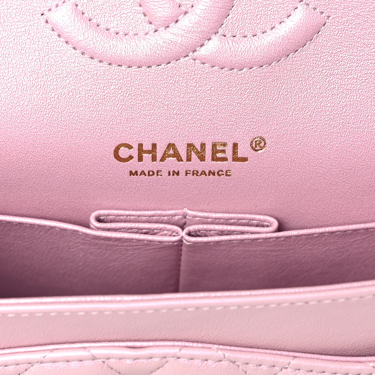 Iridescent Calfskin Quilted Medium Double Flap Light Pink