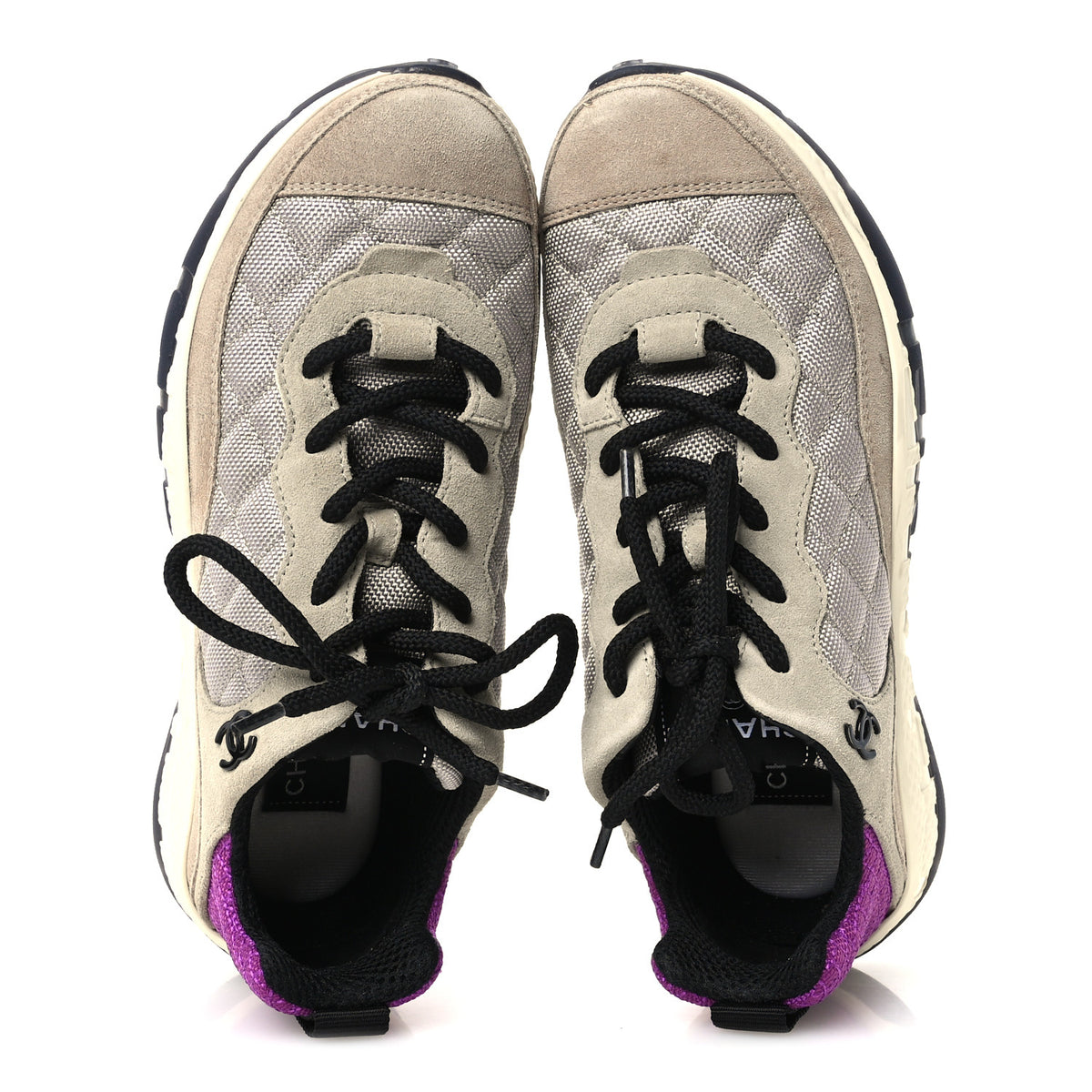 Chanel Mesh Suede Calfskin CC Sneakers 39.5 Light Beige Purple Beige 2 of 11