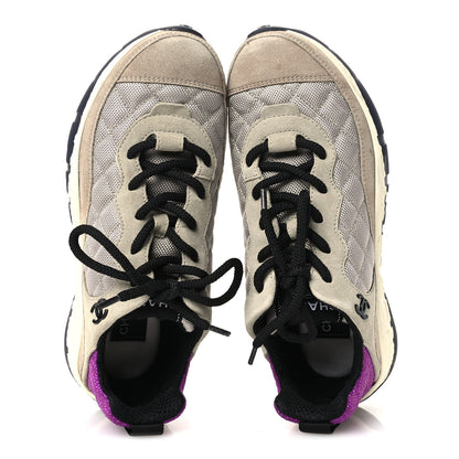 Chanel Mesh Suede Calfskin CC Sneakers 39.5 Light Beige Purple Beige 2 of 11