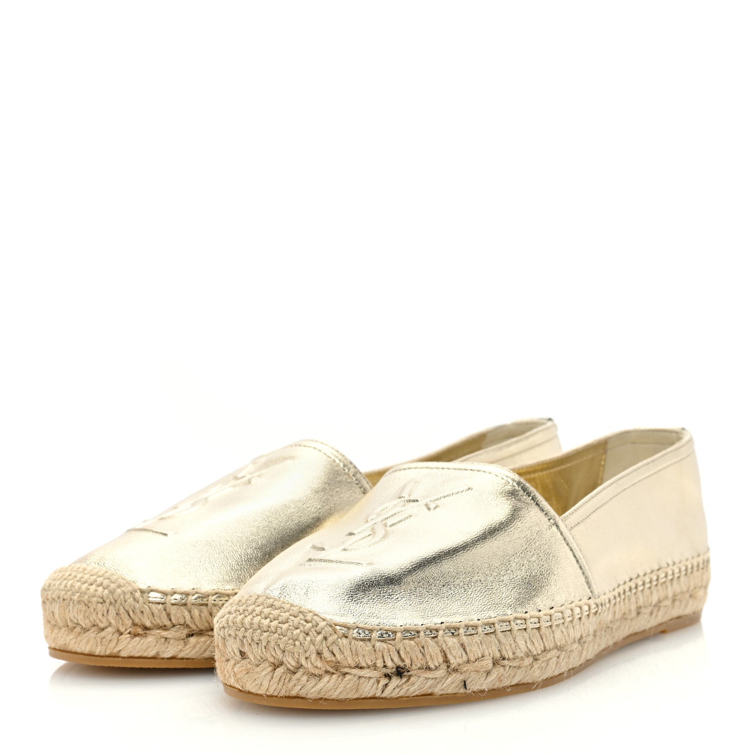 Saint Laurent Metallic Lambskin Monogram Espadrilles 38 Platino 3 of 8