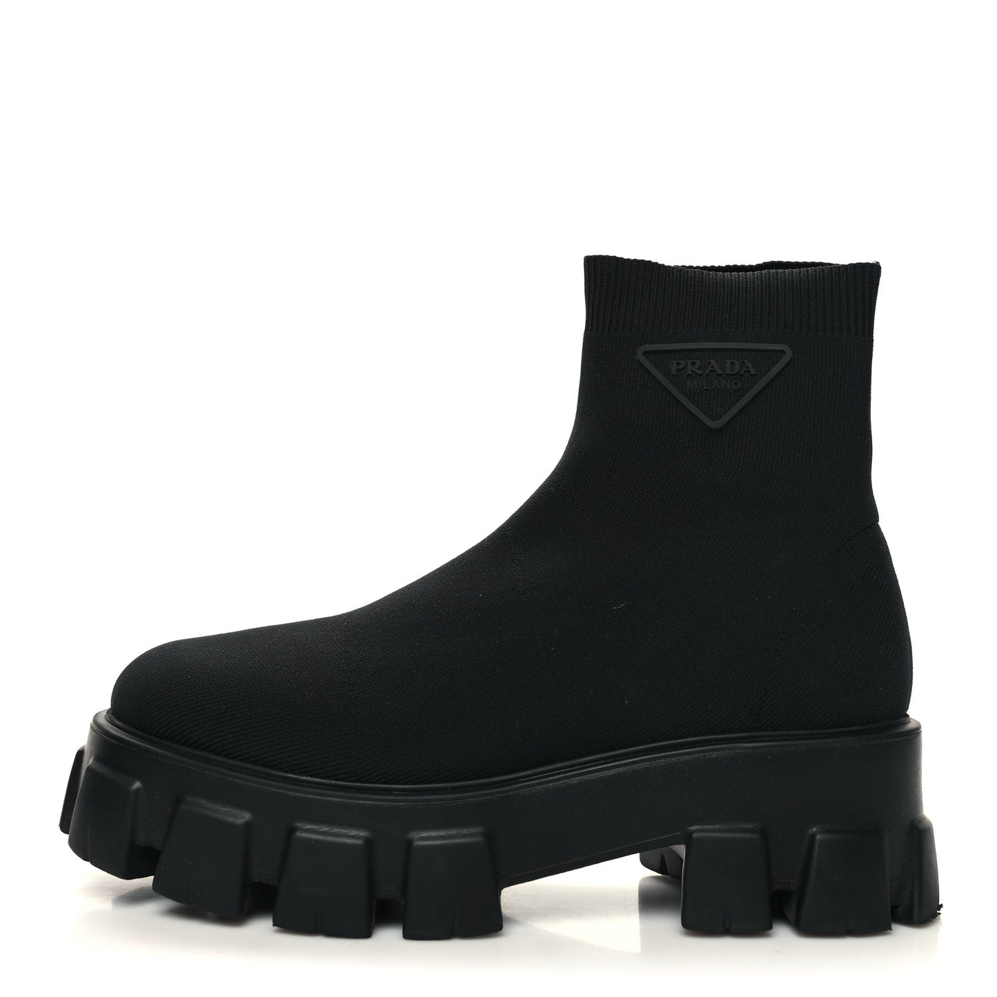 Knit Rubber Triangle Logo Monolith 55mm Ankle Boots 40 Black