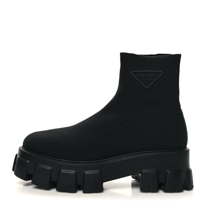 Prada Knit Rubber Triangle Logo Monolith 55mm Ankle Boots 40 Black 1 of 8