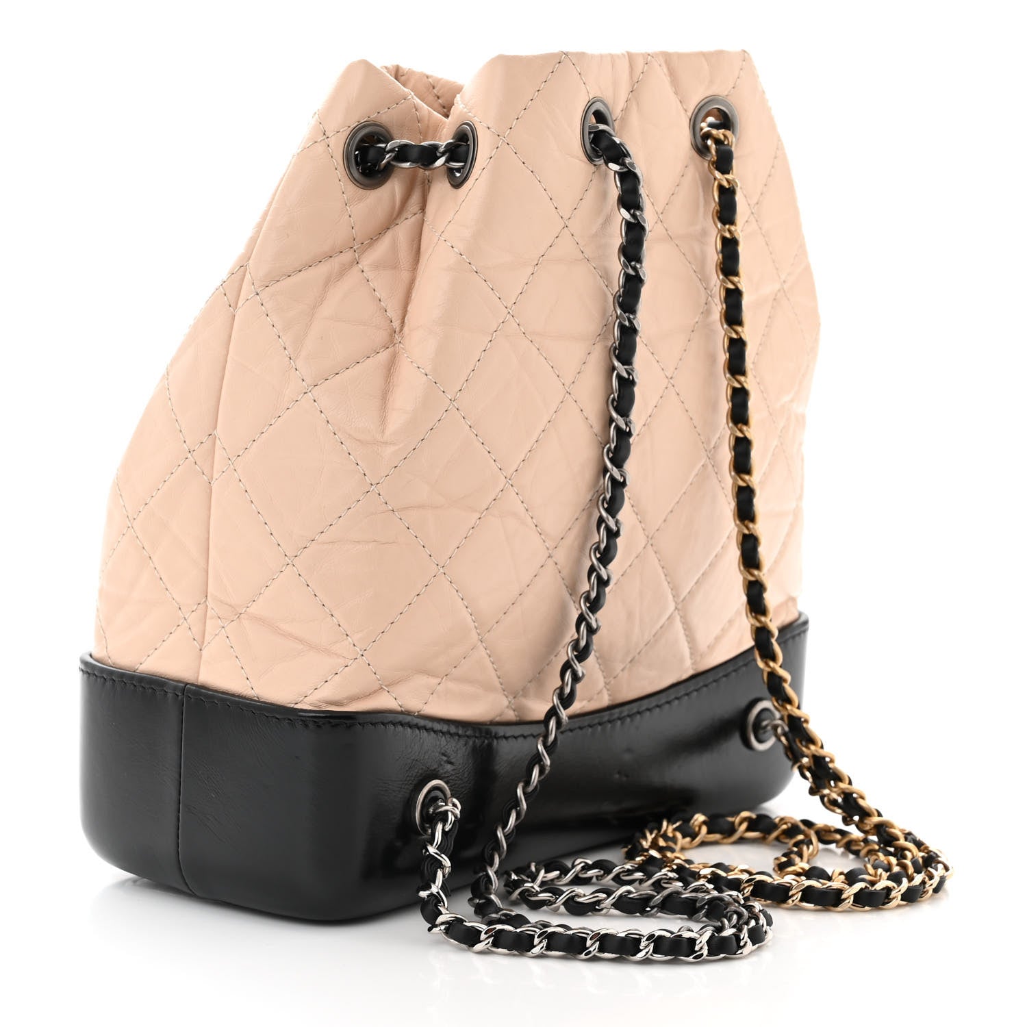 Chanel Aged Calfskin Quilted Small Gabrielle Backpack Beige Black 3 of 11
