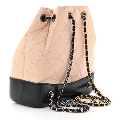 Chanel Aged Calfskin Quilted Small Gabrielle Backpack Beige Black 3 of 11