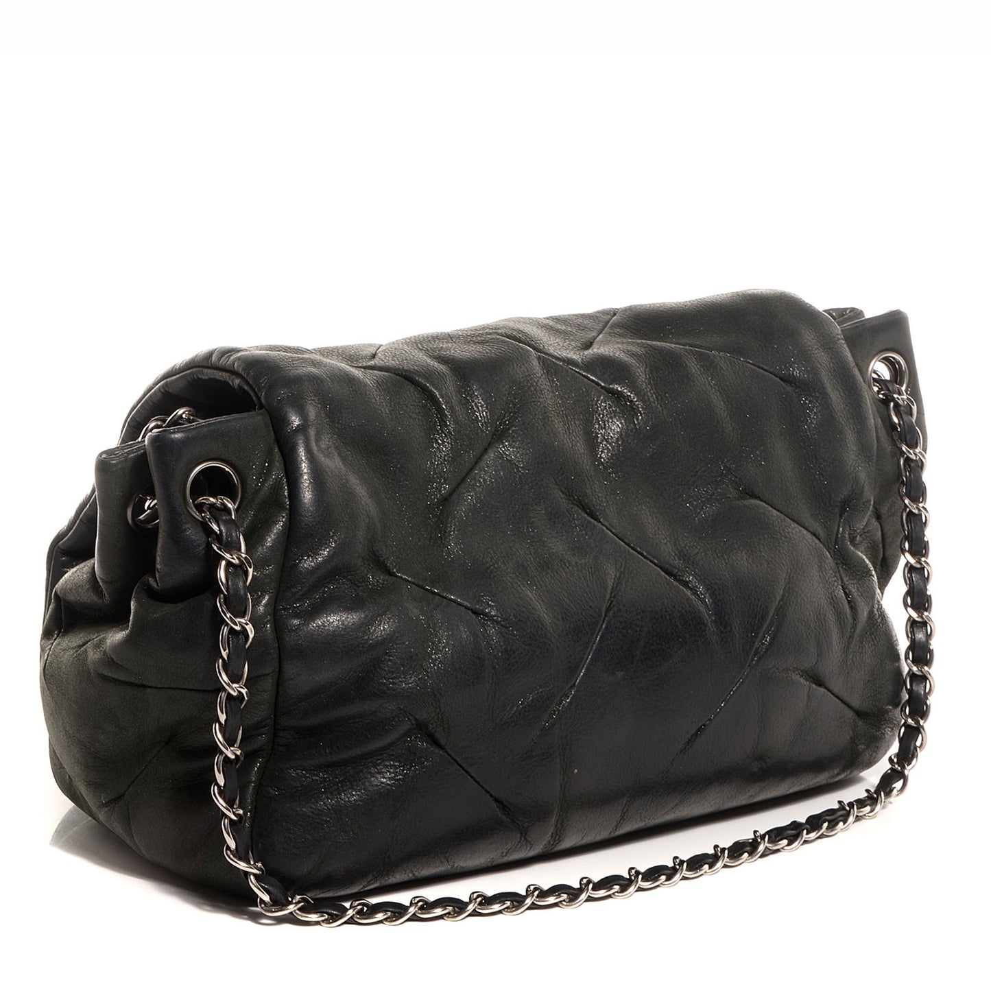 Iridescent Calfskin Glint Accordion Flap Black