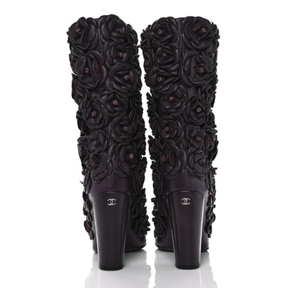 Chanel Calfskin Camellia Boots 40 Bordeaux 5 of 8